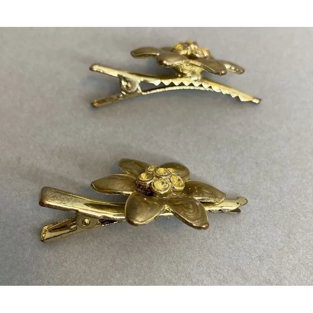 Gold‎ Tone Hair Clip Set Flower Sparkle Shine